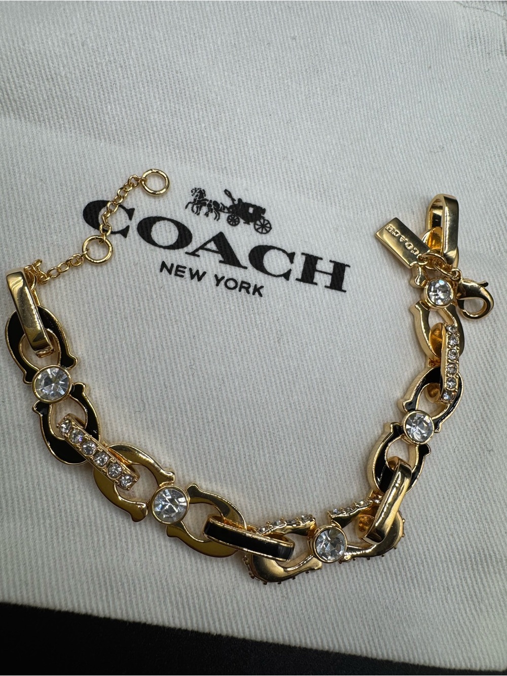 Coach Gold and Black Crystal Link Bracelet